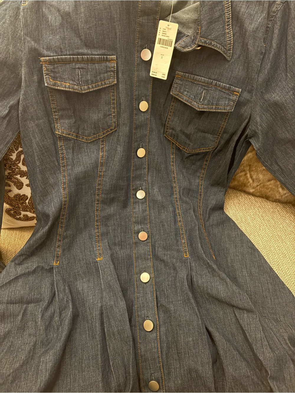 EXQUISE LONG-SLEEVE DENIM MINI DRESS - Picture 6 of 15